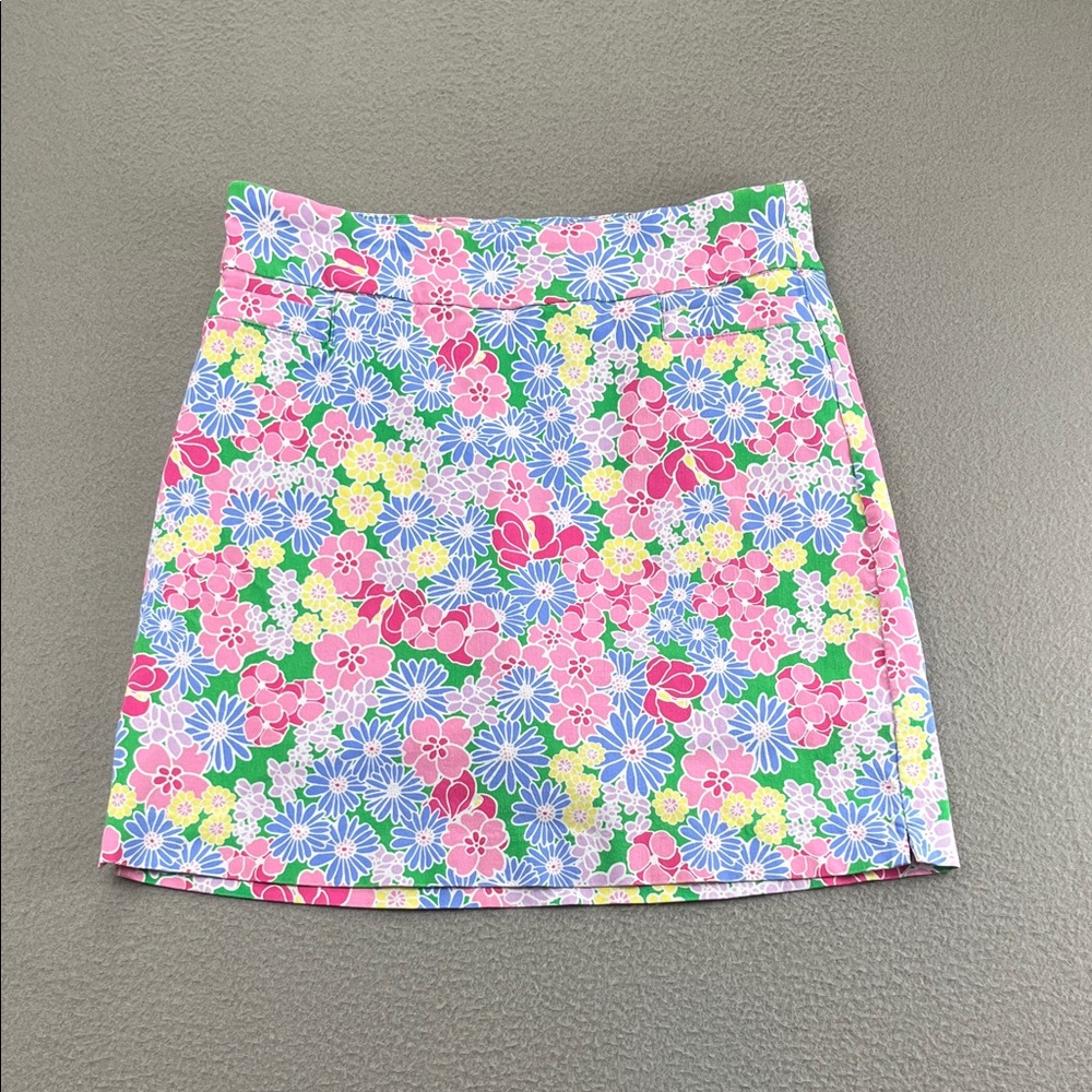 Kim Rogers Floral Golf Skort Pink Blue Green Stretch Pull On Skirt Size 8